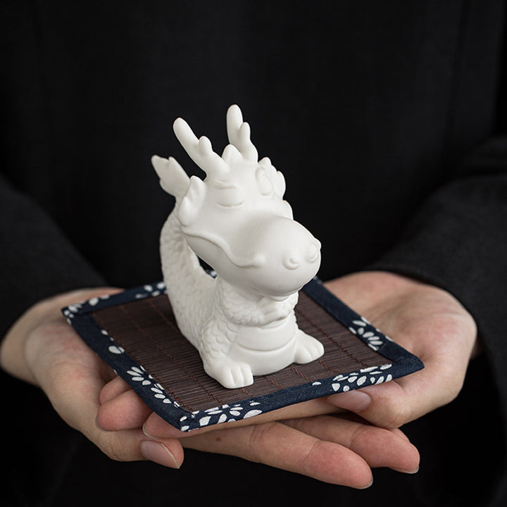 Buddha Stones Year Of The Dragon Luck White Porcelain Ceramic Tea Pet Home Figurine Decoration - image 3