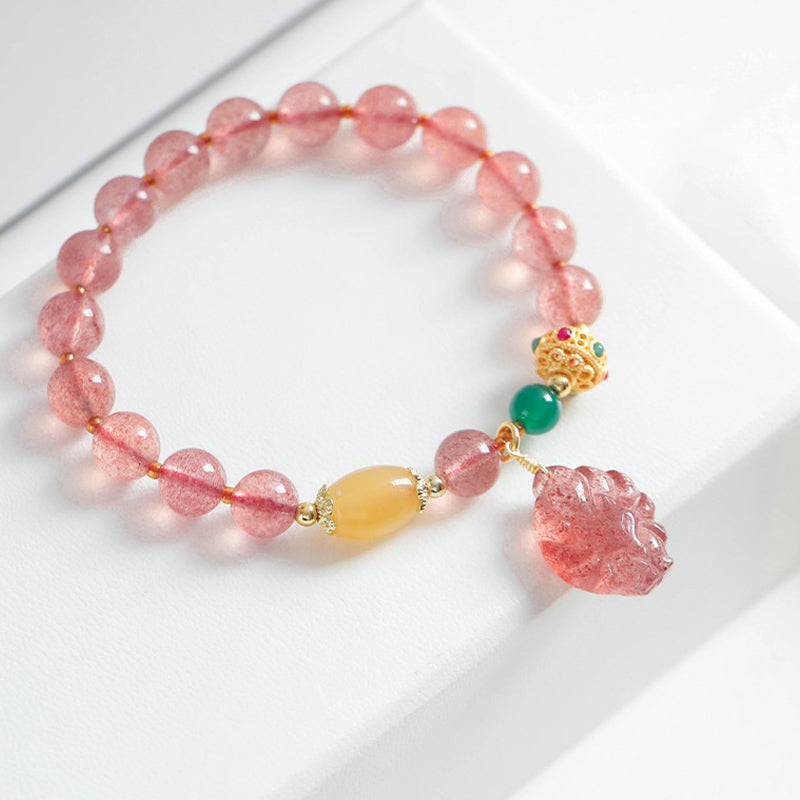 Buddha Stones Natural Strawberry Quartz Nine Tailed Fox Healing Bracelet - image 3