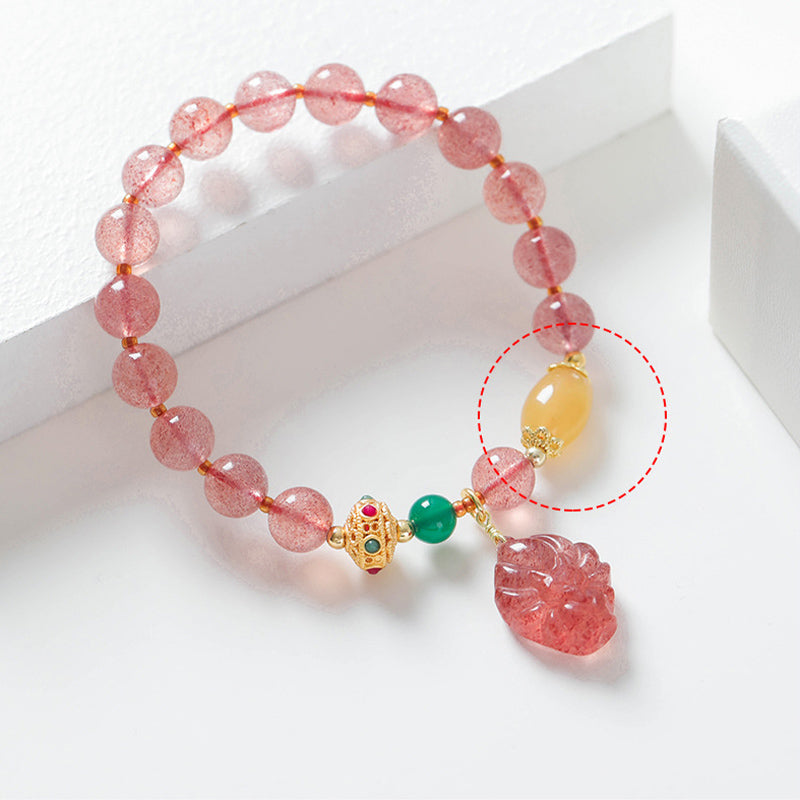 Buddha Stones Natural Strawberry Quartz Nine Tailed Fox Healing Bracelet - image 9