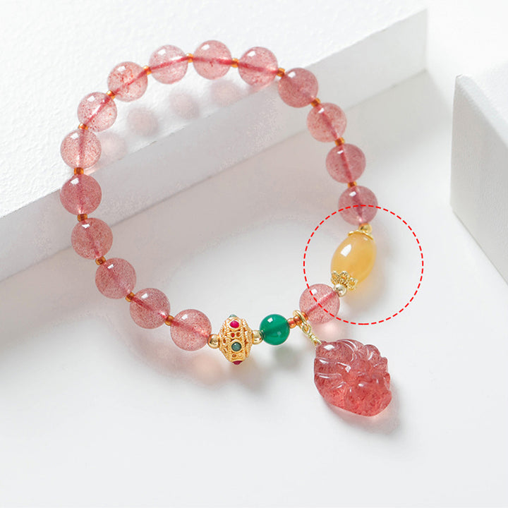 Buddha Stones Natural Strawberry Quartz Nine Tailed Fox Healing Bracelet - image 9