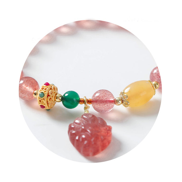 Buddha Stones Natural Strawberry Quartz Nine Tailed Fox Healing Bracelet - image 10