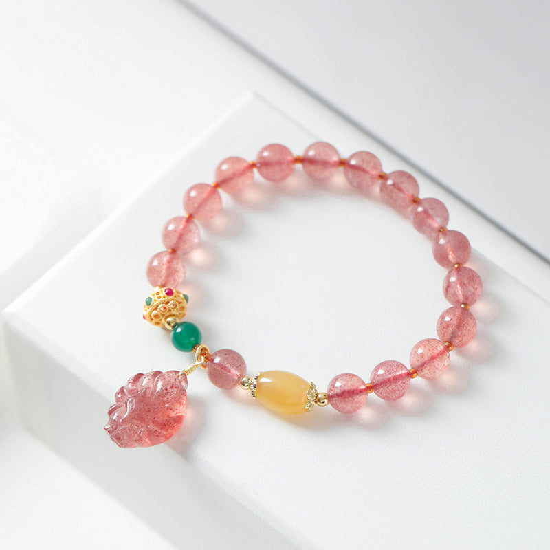 Buddha Stones Natural Strawberry Quartz Nine Tailed Fox Healing Bracelet - image 5