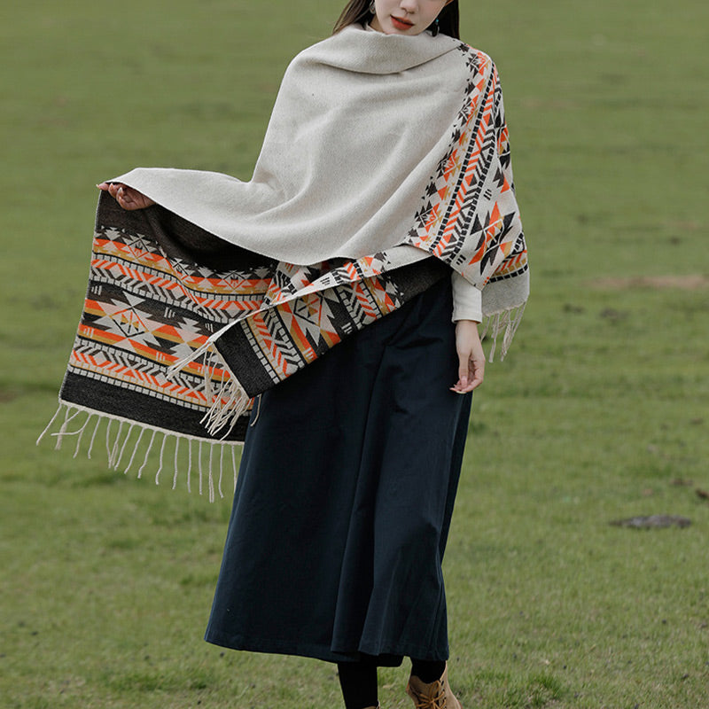 Buddha Stones Tibetan Shawl Colorful Geometry Winter Cozy Travel Scarf Wrap - image 9