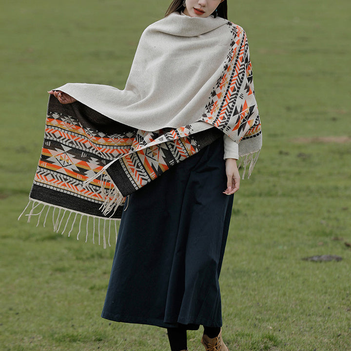 Buddha Stones Tibetan Shawl Colorful Geometry Winter Cozy Travel Scarf Wrap - image 9