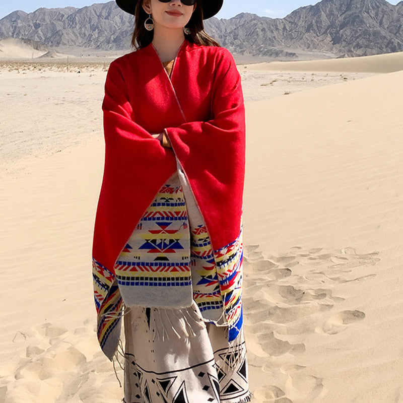 Buddha Stones Tibetan Shawl Colorful Geometry Winter Cozy Travel Scarf Wrap - image 15