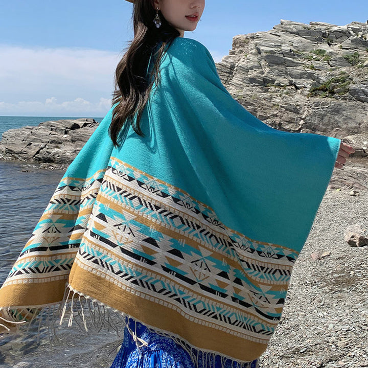 Buddha Stones Tibetan Shawl Colorful Geometry Winter Cozy Travel Scarf Wrap - image 30