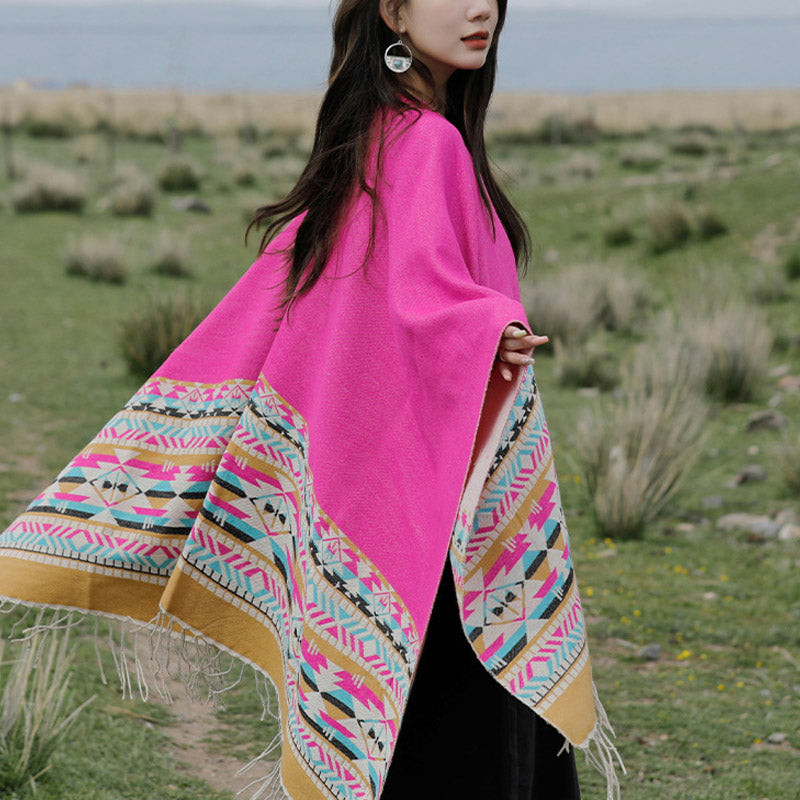 Buddha Stones Tibetan Shawl Colorful Geometry Winter Cozy Travel Scarf Wrap - image 34