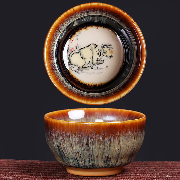 Buddha Stones 12 Chinese Zodiac Pattern Ceramic Teacup Kung Fu Jian Chinese Zhan Tea Cup 73ml - Ox 6.8cm*3.6cm*73ml - image 6