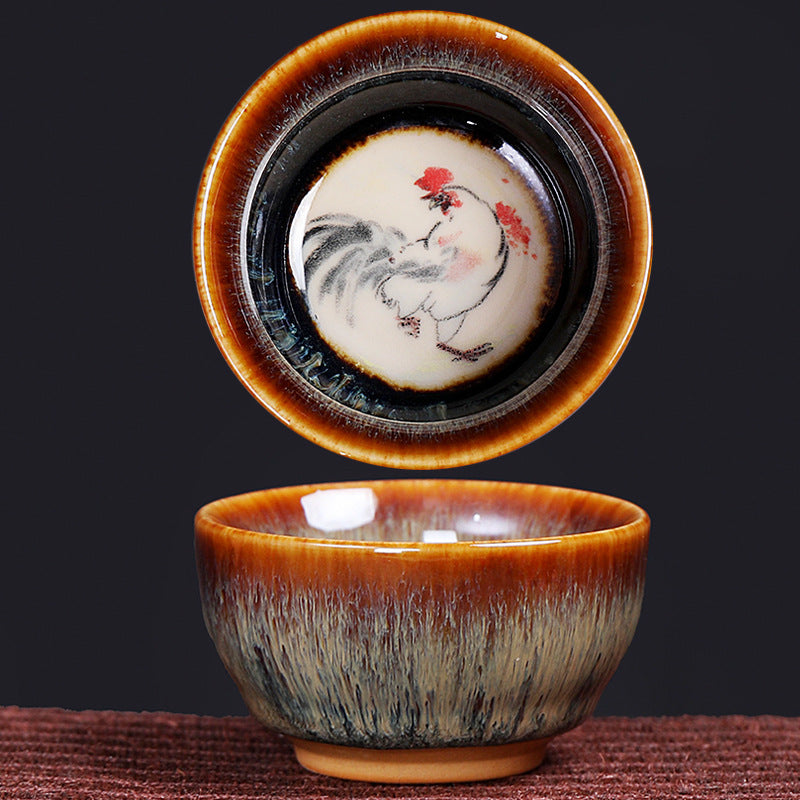 Buddha Stones 12 Chinese Zodiac Pattern Ceramic Teacup Kung Fu Jian Chinese Zhan Tea Cup 73ml - Rooster 6.8cm*3.6cm*73ml - image 15