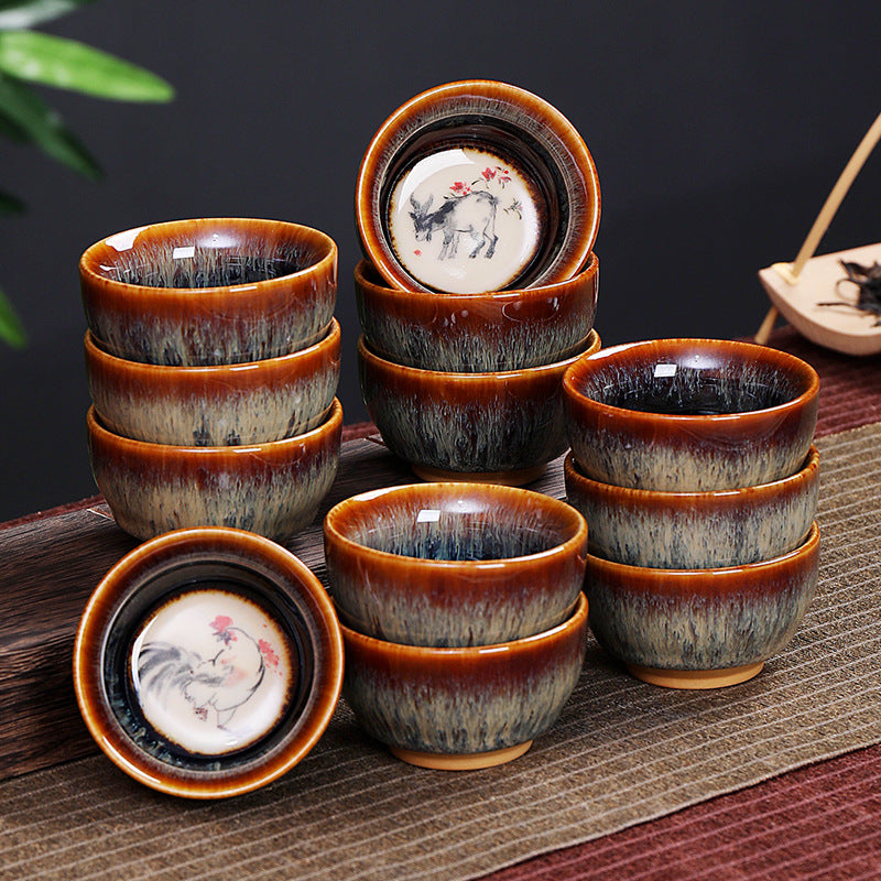 Buddha Stones 12 Chinese Zodiac Pattern Ceramic Teacup Kung Fu Jian Chinese Zhan Tea Cup 73ml - image 1