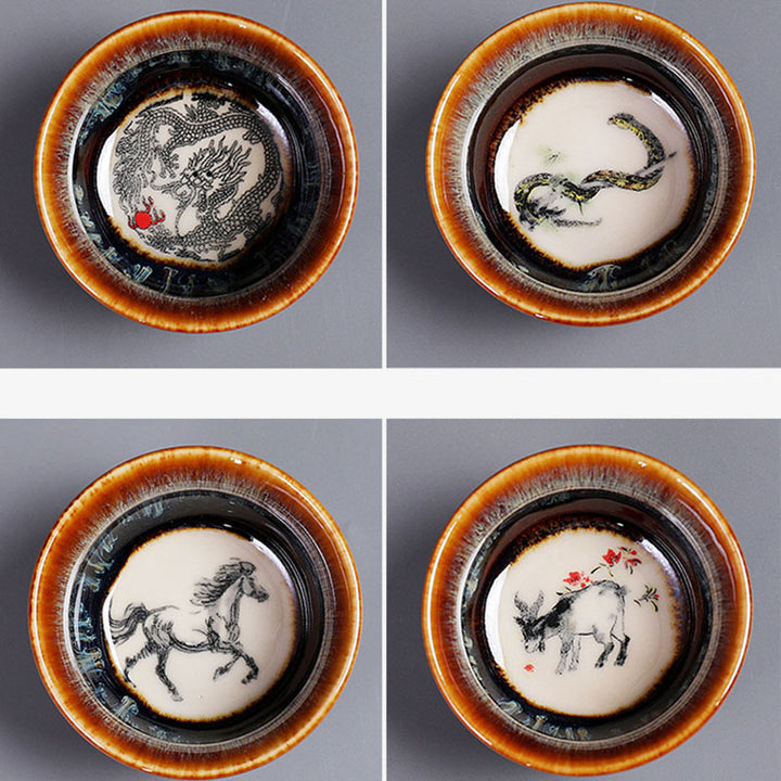 Buddha Stones 12 Chinese Zodiac Pattern Ceramic Teacup Kung Fu Jian Chinese Zhan Tea Cup 73ml - image 21