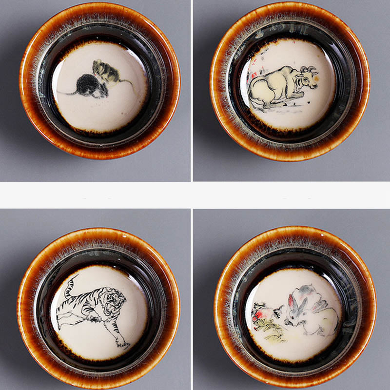 Buddha Stones 12 Chinese Zodiac Pattern Ceramic Teacup Kung Fu Jian Chinese Zhan Tea Cup 73ml - image 20