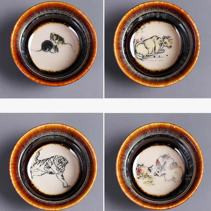 Buddha Stones 12 Chinese Zodiac Pattern Ceramic Teacup Kung Fu Jian Chinese Zhan Tea Cup 73ml - image 20