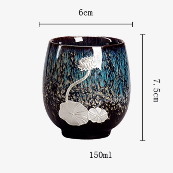 Buddha Stones Silver Lotus Flower Leaf Chinese Jianzhan Ceramic Teacup Kung Fu Tea Cup 150ml - image 6