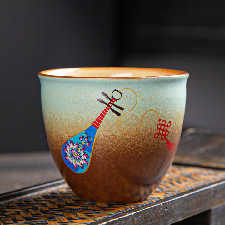 Buddha Stones Colorful Deer Pipa Snow Plum Blossoms Mountains Rivers Bird Ceramic Teacup Kung Fu Tea Cup Bowl - 7.5cm*6.5cm*150ml - Pipa - image 4