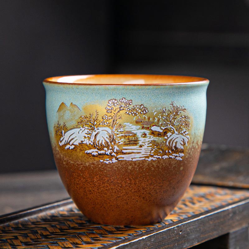 Buddha Stones Colorful Deer Pipa Snow Plum Blossoms Mountains Rivers Bird Ceramic Teacup Kung Fu Tea Cup Bowl - 7.5cm*6.5cm*150ml - Snow Plum Blossoms - image 5