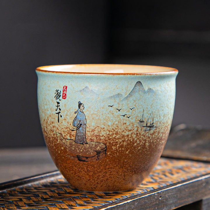 Buddha Stones Colorful Deer Pipa Snow Plum Blossoms Mountains Rivers Bird Ceramic Teacup Kung Fu Tea Cup Bowl - 7.5cm*6.5cm*150ml - Person Mountain Birds - image 10