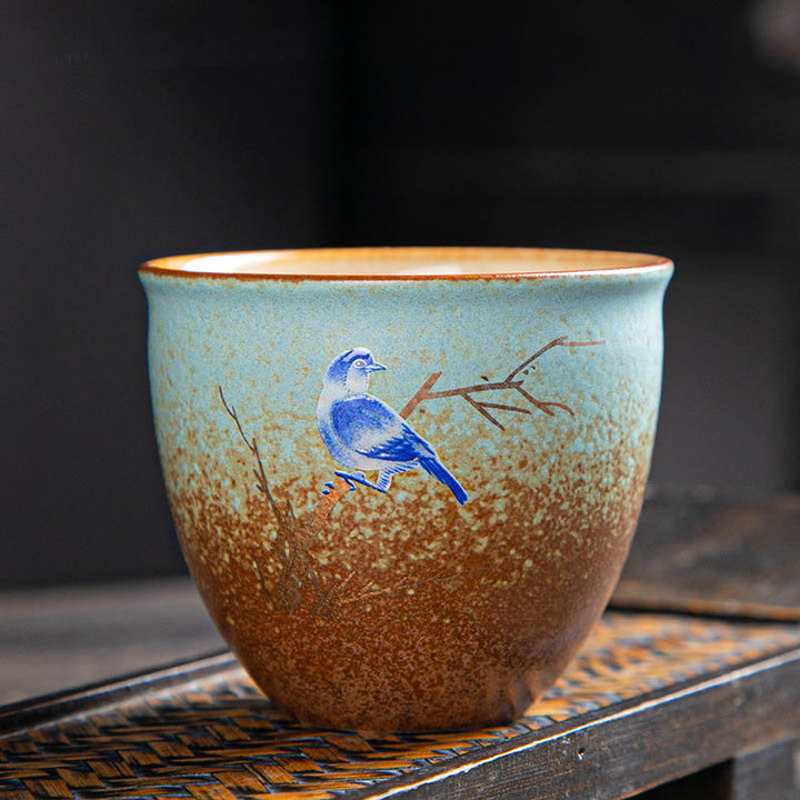 Buddha Stones Colorful Deer Pipa Snow Plum Blossoms Mountains Rivers Bird Ceramic Teacup Kung Fu Tea Cup Bowl - 7.5cm*6.5cm*150ml - Blue Bird - image 11