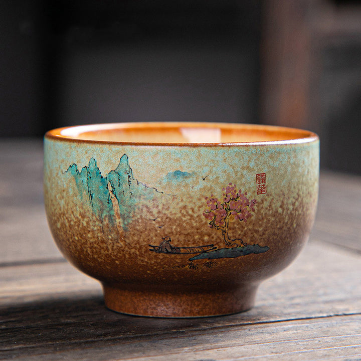 Buddha Stones Colorful Deer Pipa Snow Plum Blossoms Mountains Rivers Bird Ceramic Teacup Kung Fu Tea Cup Bowl - 7cm*4.5cm*100ml - Mountains And Rivers - image 20