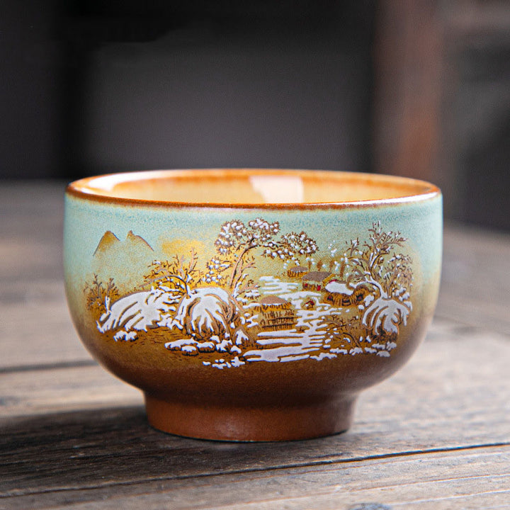 Buddha Stones Colorful Deer Pipa Snow Plum Blossoms Mountains Rivers Bird Ceramic Teacup Kung Fu Tea Cup Bowl - 7cm*4.5cm*100ml - Snow Plum Blossoms - image 17