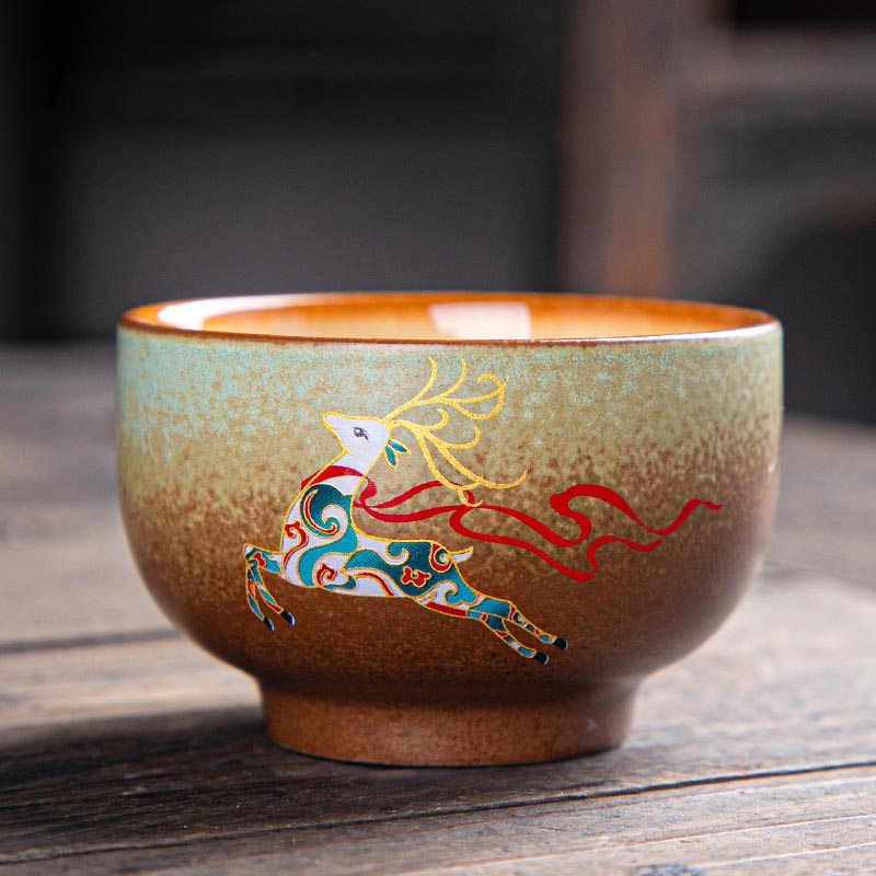 Buddha Stones Colorful Deer Pipa Snow Plum Blossoms Mountains Rivers Bird Ceramic Teacup Kung Fu Tea Cup Bowl - 7cm*4.5cm*100ml - Colorful Deer - image 13