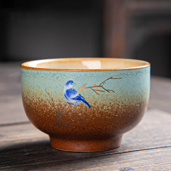 Buddha Stones Colorful Deer Pipa Snow Plum Blossoms Mountains Rivers Bird Ceramic Teacup Kung Fu Tea Cup Bowl - 7cm*4.5cm*100ml - Blue Bird - image 22