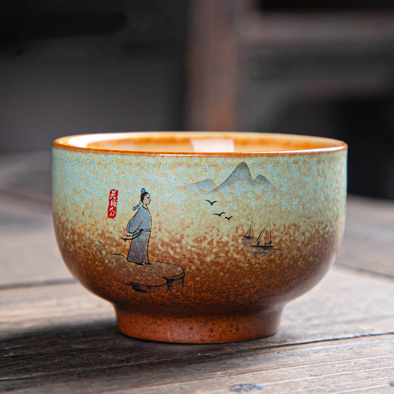 Buddha Stones Colorful Deer Pipa Snow Plum Blossoms Mountains Rivers Bird Ceramic Teacup Kung Fu Tea Cup Bowl - 7cm*4.5cm*100ml - Person Mountain Birds - image 21