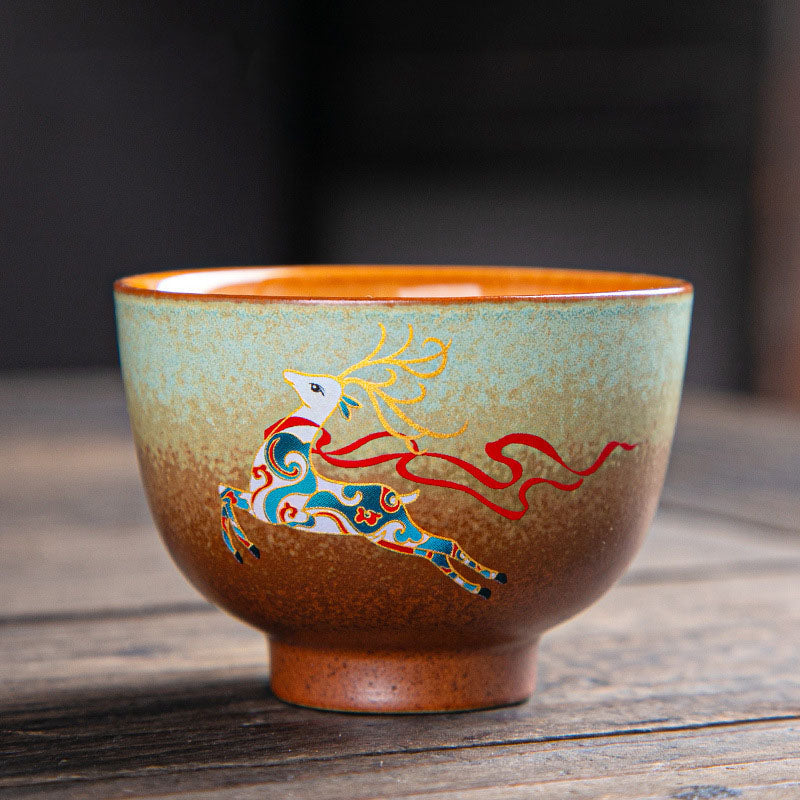 Buddha Stones Colorful Deer Pipa Snow Plum Blossoms Mountains Rivers Bird Ceramic Teacup Kung Fu Tea Cup Bowl - 7cm*5cm*100ml - Colorful Deer - image 24