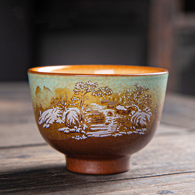 Buddha Stones Colorful Deer Pipa Snow Plum Blossoms Mountains Rivers Bird Ceramic Teacup Kung Fu Tea Cup Bowl - 7cm*5cm*100ml - Snow Plum Blossoms - image 28