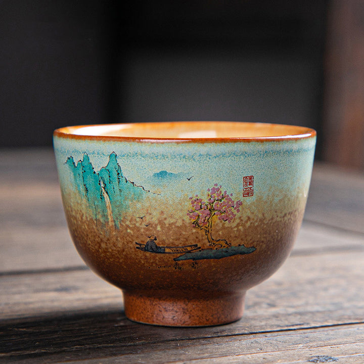 Buddha Stones Colorful Deer Pipa Snow Plum Blossoms Mountains Rivers Bird Ceramic Teacup Kung Fu Tea Cup Bowl - 7cm*5cm*100ml - Mountains And Rivers - image 29
