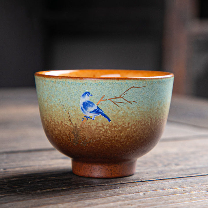 Buddha Stones Colorful Deer Pipa Snow Plum Blossoms Mountains Rivers Bird Ceramic Teacup Kung Fu Tea Cup Bowl - 7cm*5cm*100ml - Blue Bird - image 31