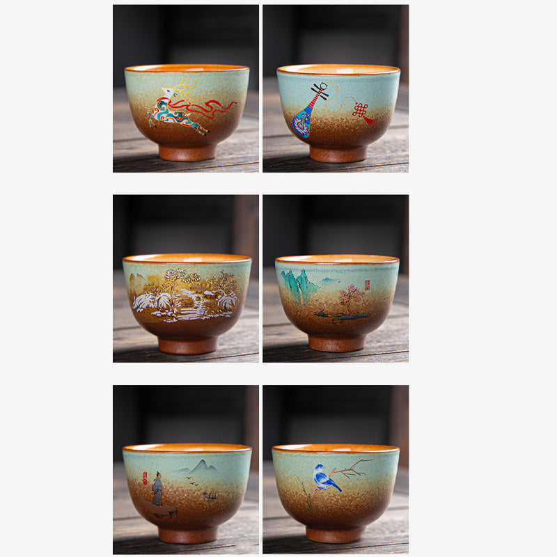 Buddha Stones Colorful Deer Pipa Snow Plum Blossoms Mountains Rivers Bird Ceramic Teacup Kung Fu Tea Cup Bowl - image 32
