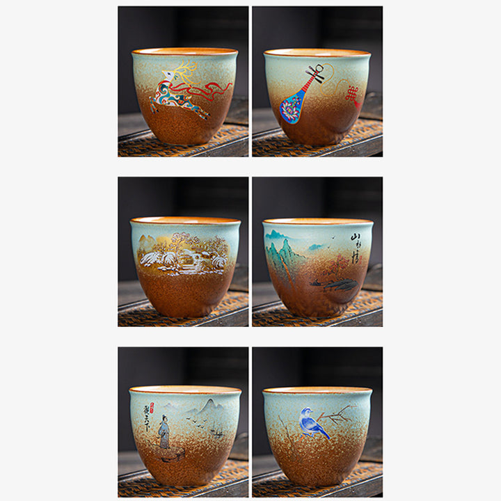 Buddha Stones Colorful Deer Pipa Snow Plum Blossoms Mountains Rivers Bird Ceramic Teacup Kung Fu Tea Cup Bowl - image 12