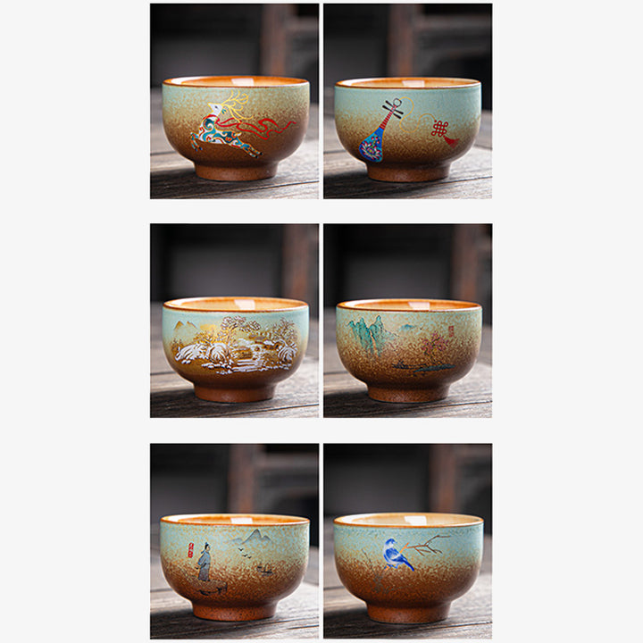 Buddha Stones Colorful Deer Pipa Snow Plum Blossoms Mountains Rivers Bird Ceramic Teacup Kung Fu Tea Cup Bowl - image 23