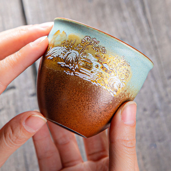 Buddha Stones Colorful Deer Pipa Snow Plum Blossoms Mountains Rivers Bird Ceramic Teacup Kung Fu Tea Cup Bowl - image 6