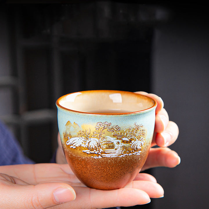 Buddha Stones Colorful Deer Pipa Snow Plum Blossoms Mountains Rivers Bird Ceramic Teacup Kung Fu Tea Cup Bowl - image 7