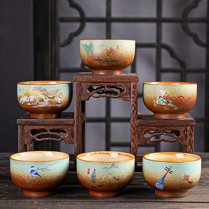 Buddha Stones Colorful Deer Pipa Snow Plum Blossoms Mountains Rivers Bird Ceramic Teacup Kung Fu Tea Cup Bowl - image 14