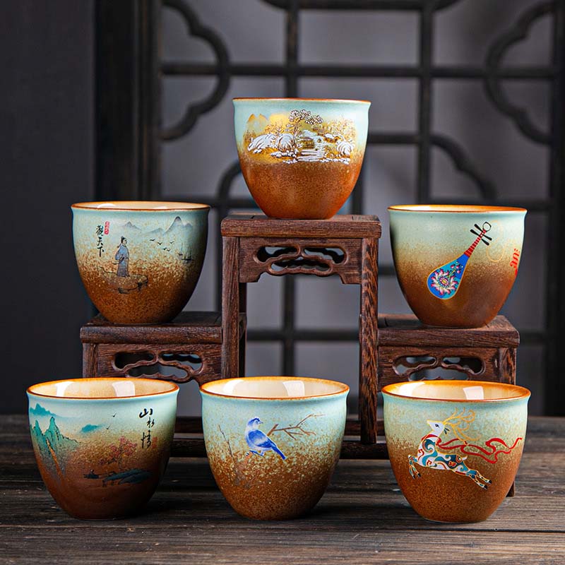 Buddha Stones Colorful Deer Pipa Snow Plum Blossoms Mountains Rivers Bird Ceramic Teacup Kung Fu Tea Cup Bowl - image 0