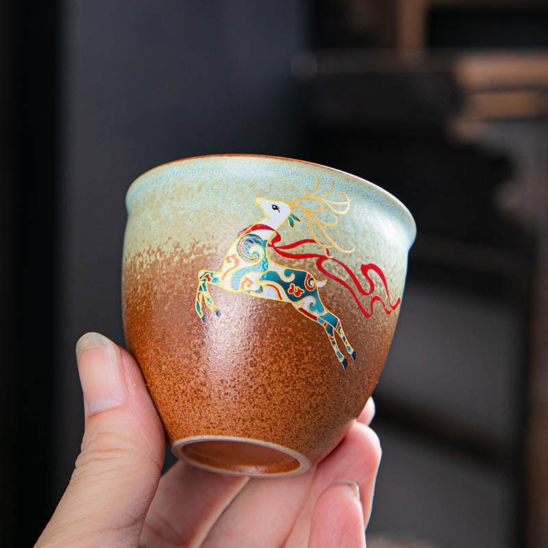 Buddha Stones Colorful Deer Pipa Snow Plum Blossoms Mountains Rivers Bird Ceramic Teacup Kung Fu Tea Cup Bowl - image 2
