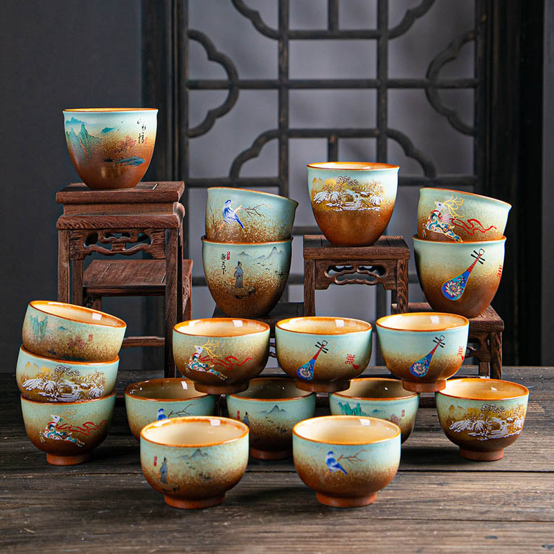 Buddha Stones Colorful Deer Pipa Snow Plum Blossoms Mountains Rivers Bird Ceramic Teacup Kung Fu Tea Cup Bowl - image 33