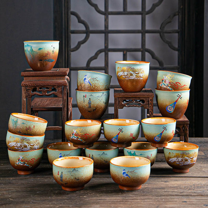Buddha Stones Colorful Deer Pipa Snow Plum Blossoms Mountains Rivers Bird Ceramic Teacup Kung Fu Tea Cup Bowl - image 33