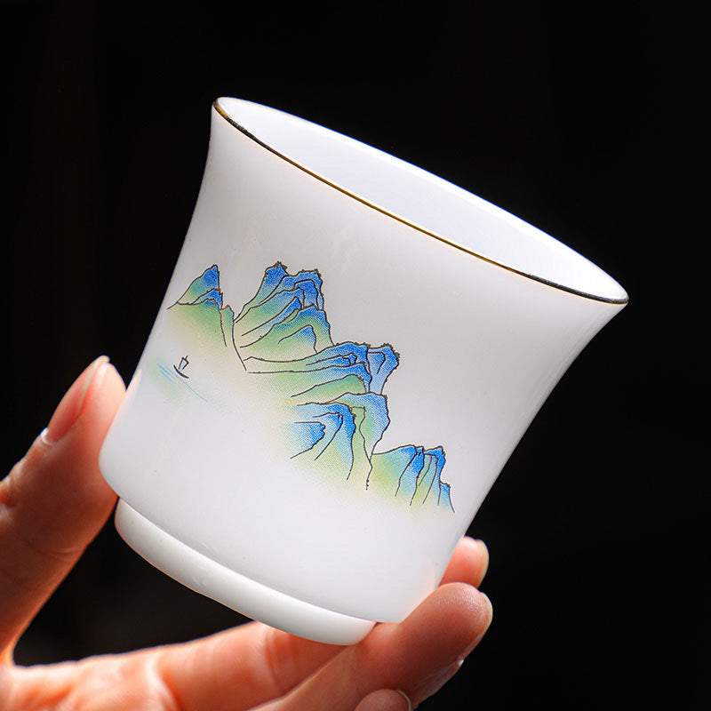 Buddha Stones Mountains Rivers Tree Ceramic Teacup Kung Fu Tea Cup 120ml - Green Blue Mountains 6.8cm*6.5cm*120ml - image 3