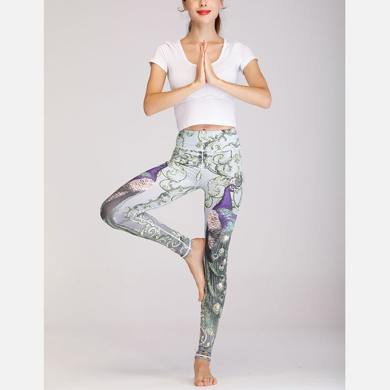 Buddha Stones 2Pcs Lotus Phoenix Spring Flowers Peacock Print Top Pants Sports Fitness Yoga Women's Yoga Sets - image 19