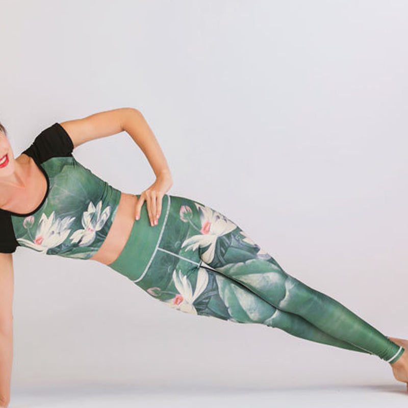 Buddha Stones 2Pcs Lotus Phoenix Spring Flowers Peacock Print Top Pants Sports Fitness Yoga Women's Yoga Sets - image 3