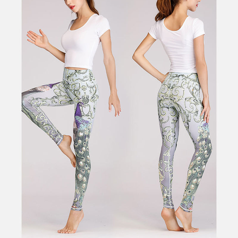 Buddha Stones 2Pcs Lotus Phoenix Spring Flowers Peacock Print Top Pants Sports Fitness Yoga Women's Yoga Sets - image 20