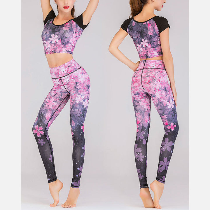 Buddha Stones 2Pcs Lotus Phoenix Spring Flowers Peacock Print Top Pants Sports Fitness Yoga Women's Yoga Sets - image 16