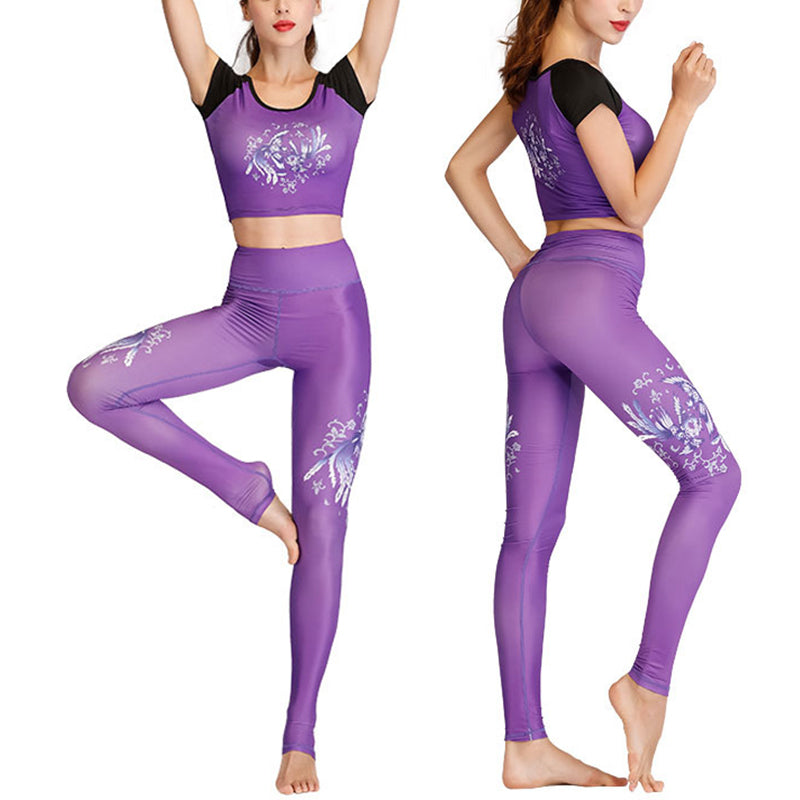 Buddha Stones 2Pcs Lotus Phoenix Spring Flowers Peacock Print Top Pants Sports Fitness Yoga Women's Yoga Sets - image 10