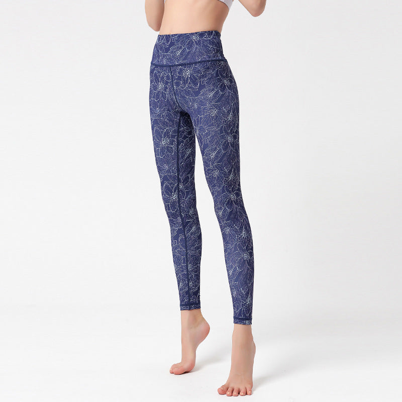 Buddha Stones Flowers Leaves Birds Print Pants Sports Fitness Yoga Leggings Women's Yoga Pants - Blue Flowers - US8-10，UK/AU12-14，EU40-42 (XL) - image 15
