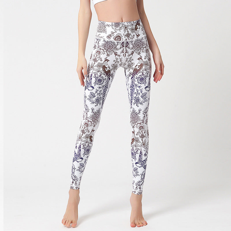 Buddha Stones Flowers Leaves Birds Print Pants Sports Fitness Yoga Leggings Women's Yoga Pants - White Flowers Birds - US8-10，UK/AU12-14，EU40-42 (XL) - image 19