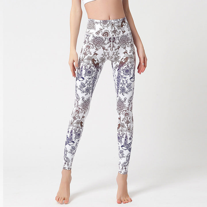 Buddha Stones Flowers Leaves Birds Print Pants Sports Fitness Yoga Leggings Women's Yoga Pants - White Flowers Birds - US8-10，UK/AU12-14，EU40-42 (XL) - image 19